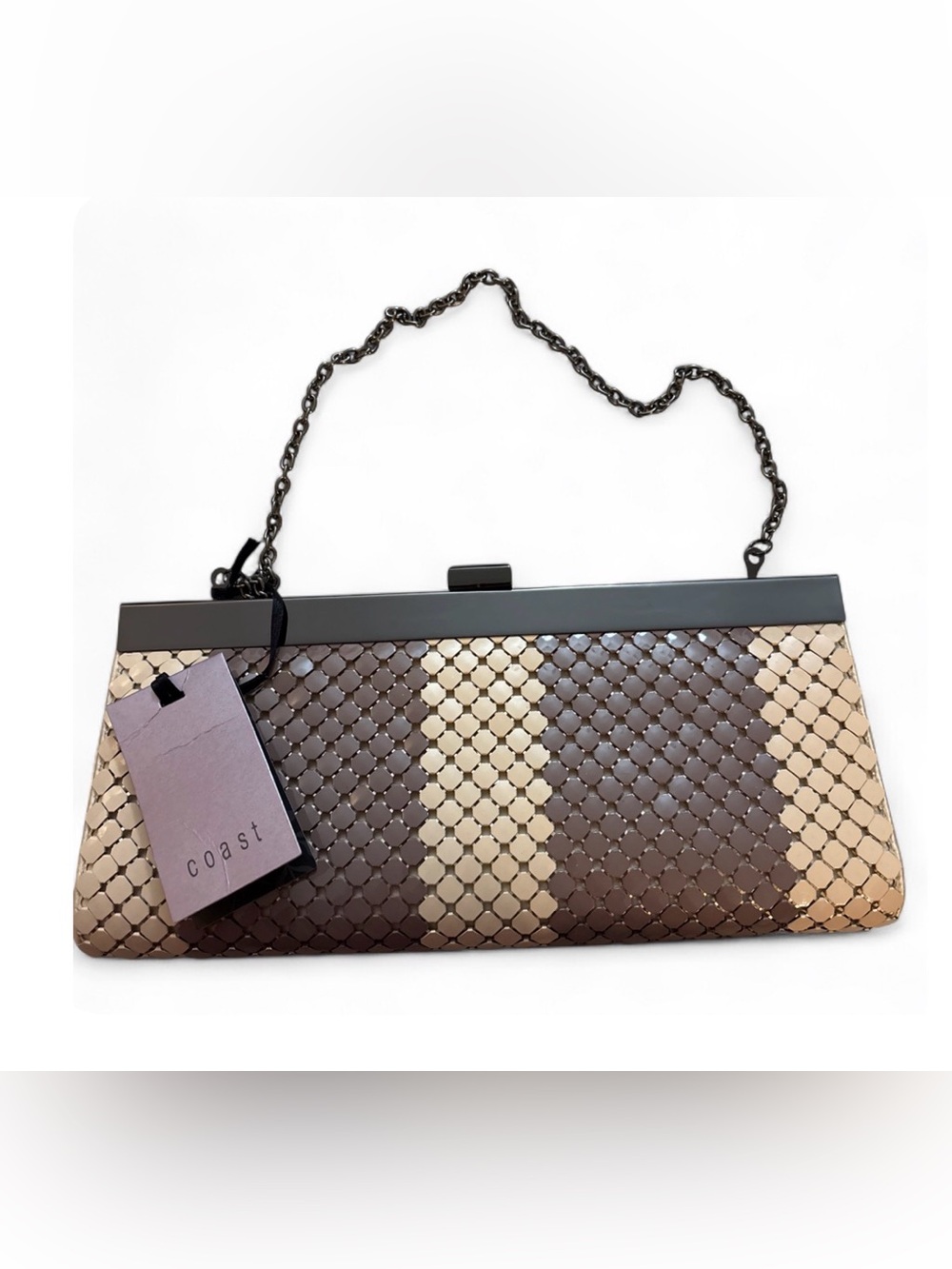 Coast Brown & Cream Panelled Chain Clutch